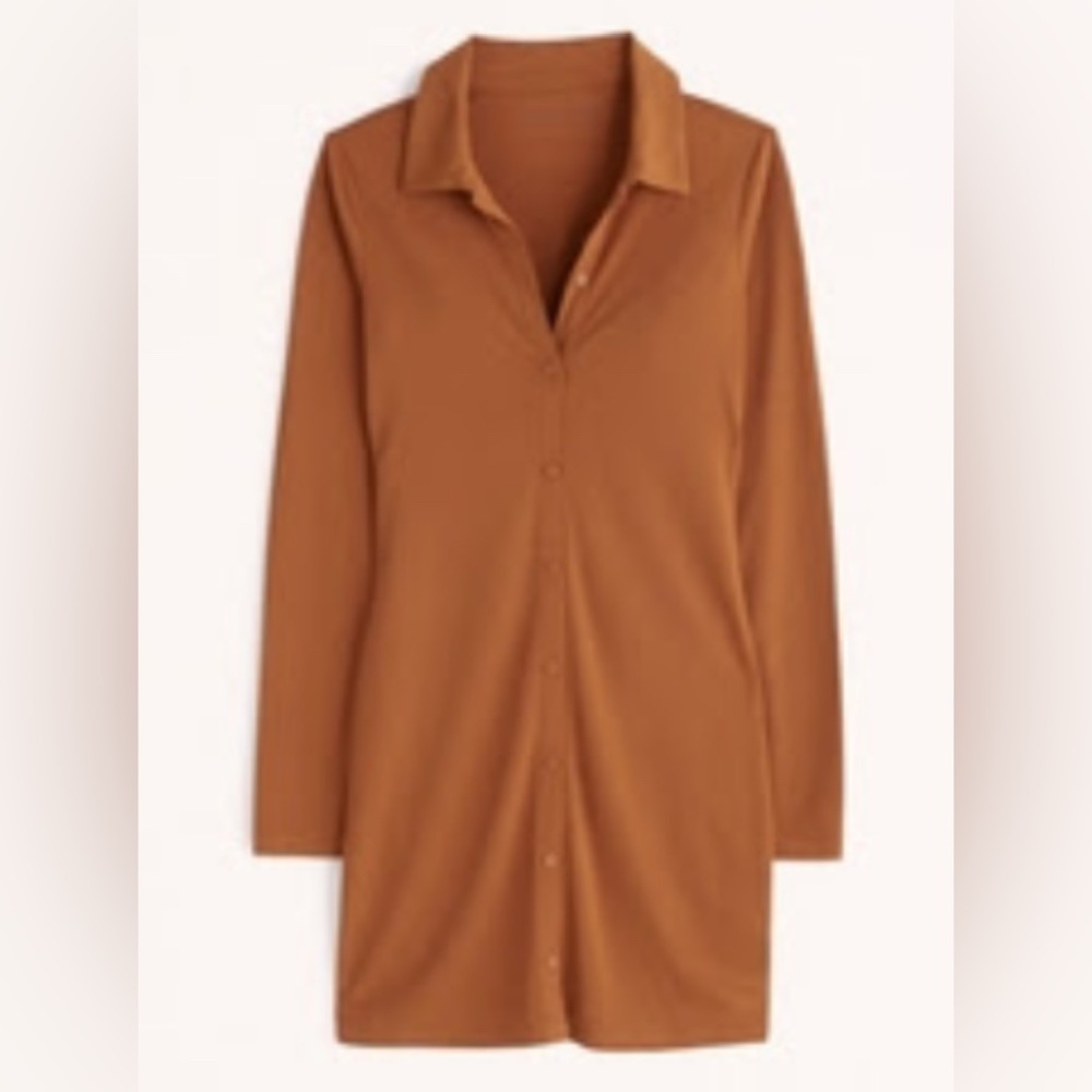 Brown But Orange Button-Up Shirt Dress